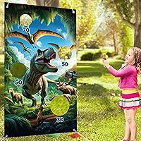 Dinosaur World Toss Game Banner with 4 Bean Bags, for Tropical Rainforest Dinosaur Photo Door Banner Party Decorations Supplies, Dinosaur Hanging Banner Fun Activities Throwing Game