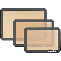 Amazon Basics Rectangular Silicone, Non-Stick, Food Safe Baking Mat, Pack of 3, Beige/Gray, 16.5