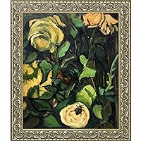 La Pastiche OverstockArt Roses and Beetle, 1890 by Vincent Van Gogh Hand Painted Oil on Canvas with Rococo Silver Frame, 29.5