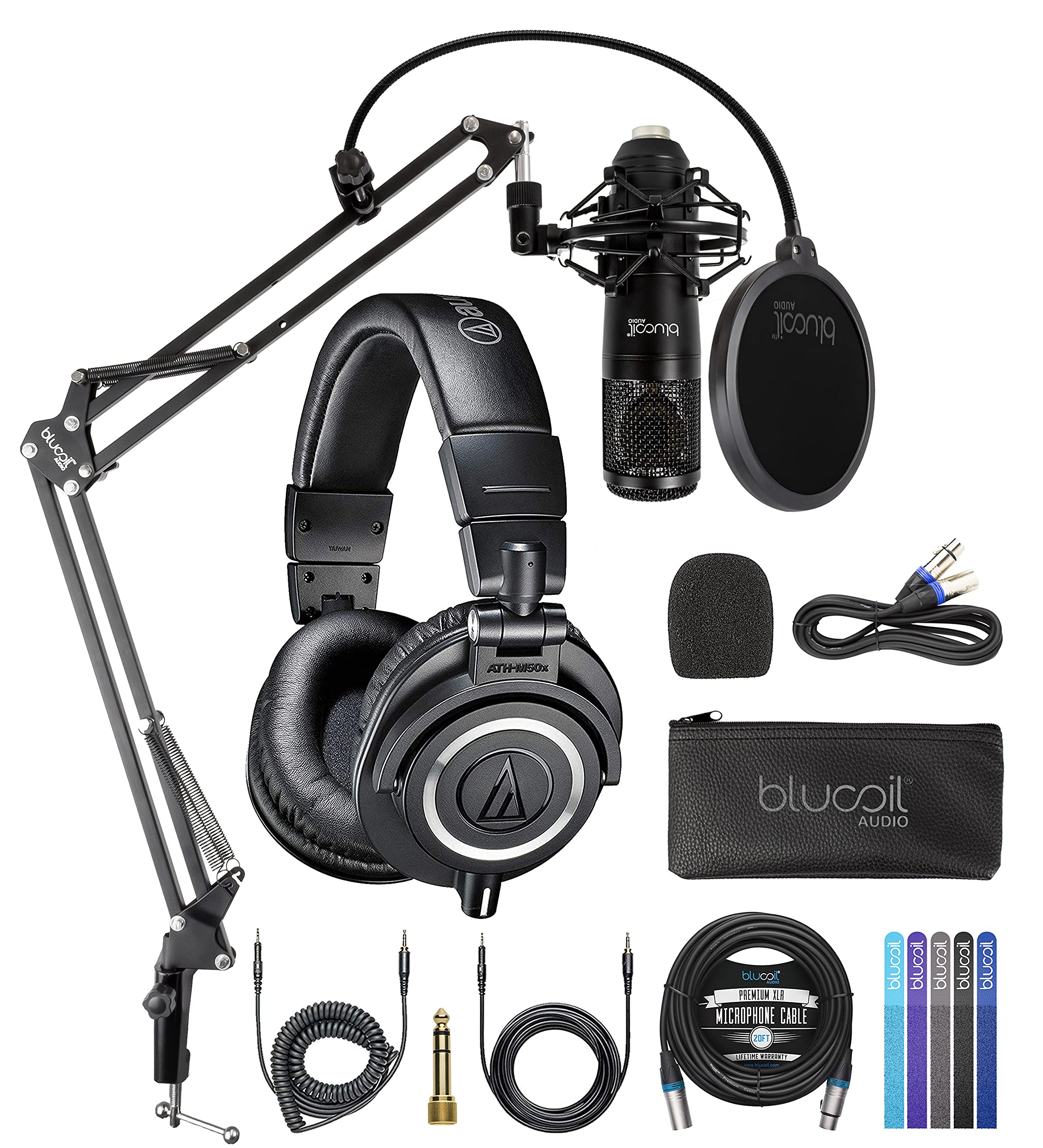 Mua blucoil Audio Technica ATH-M50X Professional Studio Monitor Headphones,  Black Bundle Cardioid Condenser XLR Microphone, Boom Arm Plus Pop Filter,  10-FT Balanced XLR Cable and 5X Cable Ties trên Amazon Mỹ chính