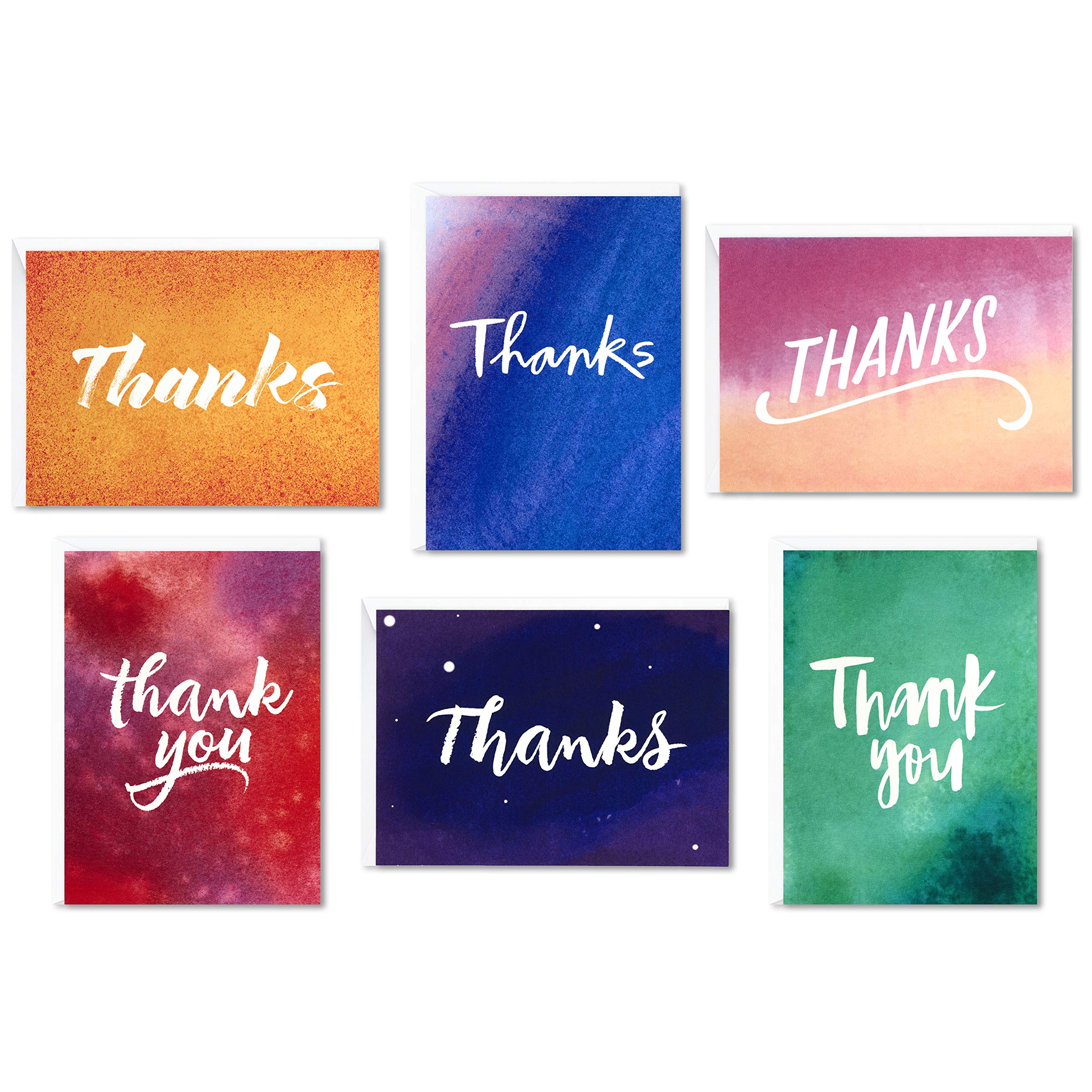 Hallmark Thank You Cards Assortment, Watercolor Thanks (48 Cards with Envelopes for Baby Showers, Wedding, Bridal Showers, All Occasion)