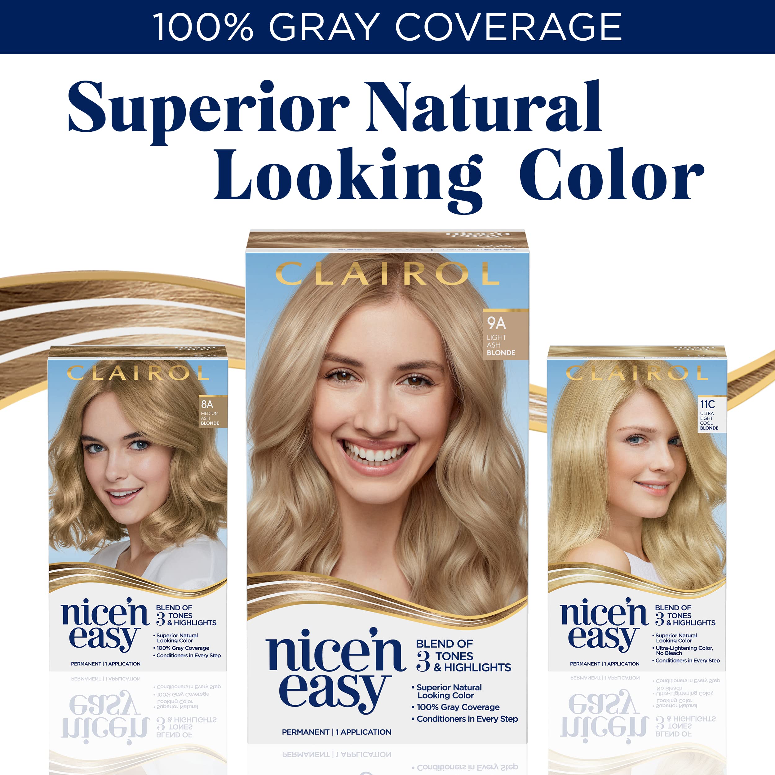 Clairol Nice'n Easy Permanent Hair Dye, 8A Medium Ash Blonde Hair Color, Pack of 2