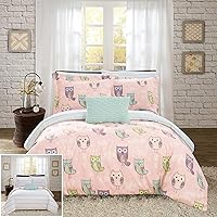 Chic Home Forest 6 Piece Reversible Comforter Cute It's A Hoot Owl Friends Youth Design Bed in a Bag-Sheet Set Decorative Pillow Sham Included, Twin, Pink