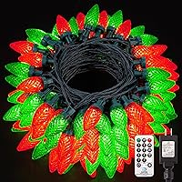 C9 Christmas Lights 120 LED, Connectable C9 Christmas Lights with Remote, 8Modes, 3Timer Setting, Waterproof Design for for Indoor Outdoor Trees, Eaves, House Christmas Decorations, Red & Green