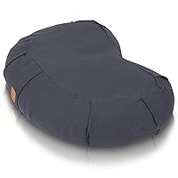 Crescent Meditation Cushion –10 Colors Half-Moon Yoga Pillow; Organic Cotton Zafu Cover & Zipper Liner to Adjust USA Buckwheat Hulls; Floor Pouf for Sitting Kids, Men or Women