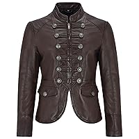 Ladies Leather Jacket Brown Victory Military Parade Style Real Lambskin 8976