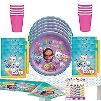 Gabby's Dollhouse Party Supplies For Kids Serves 16 | Paper Plates, Napkins, Cups | Durable Absorbent Leak-Reistant | Gabby Dollhouse Table Cover | Gabbys Doll House Decorations | Birthday Candles