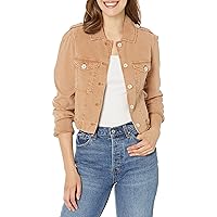 PAIGE Women's Cropped Pacey Jacket in Boxy Fit Utility Pockets Subtle Puff Sleeve in Vintage Suntan