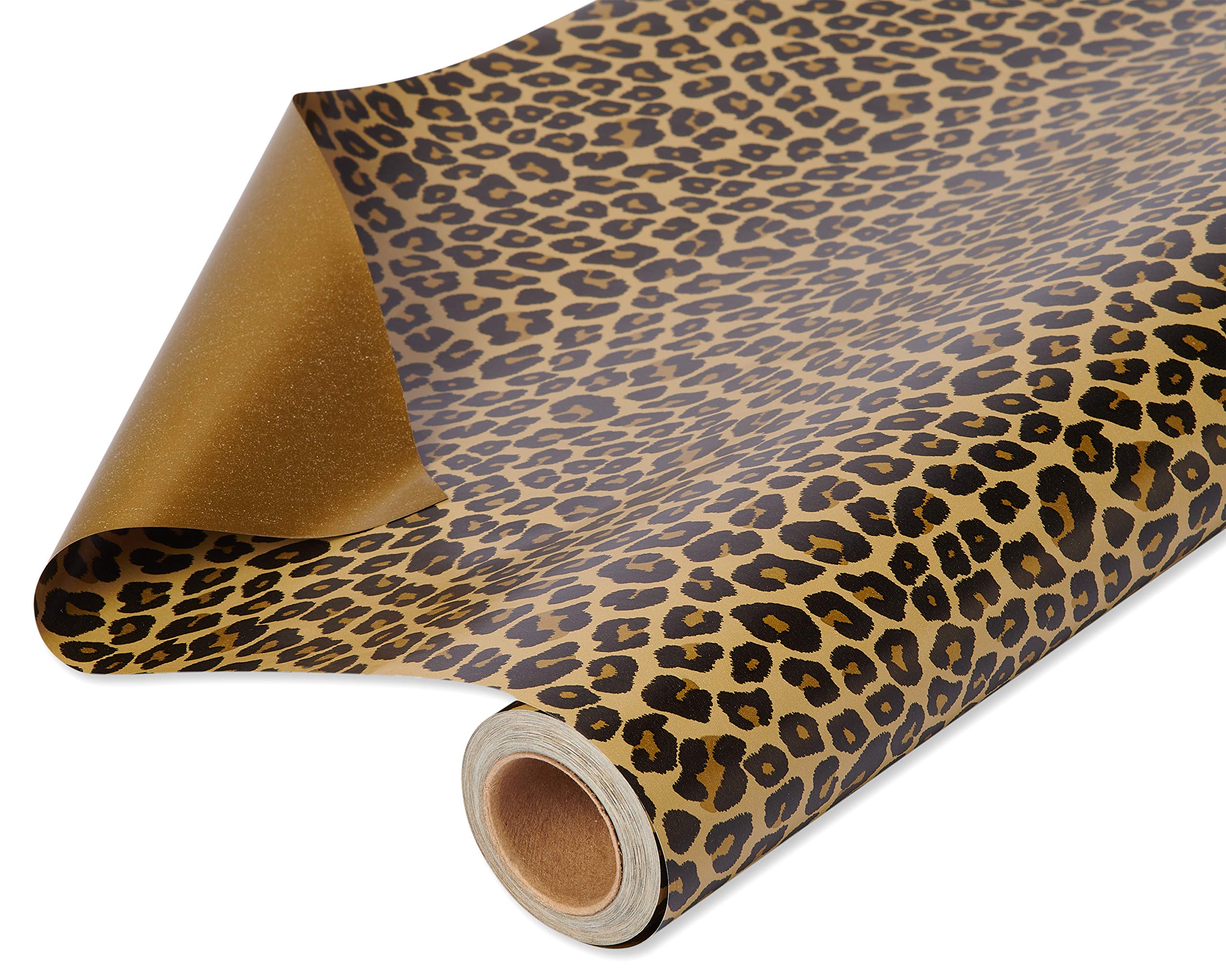 American Greetings Reversible Wrapping Paper Jumbo Roll for Birthdays, Graduation and All Occasions, Leopard and Gold (1 Roll, 175 sq. ft.)