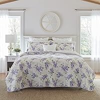 Laura Ashley - Queen Quilt Set, Reversible Cotton Bedding with Matching Shams, Lightweight Decor for All Seasons (Keighley Lilac, Queen)