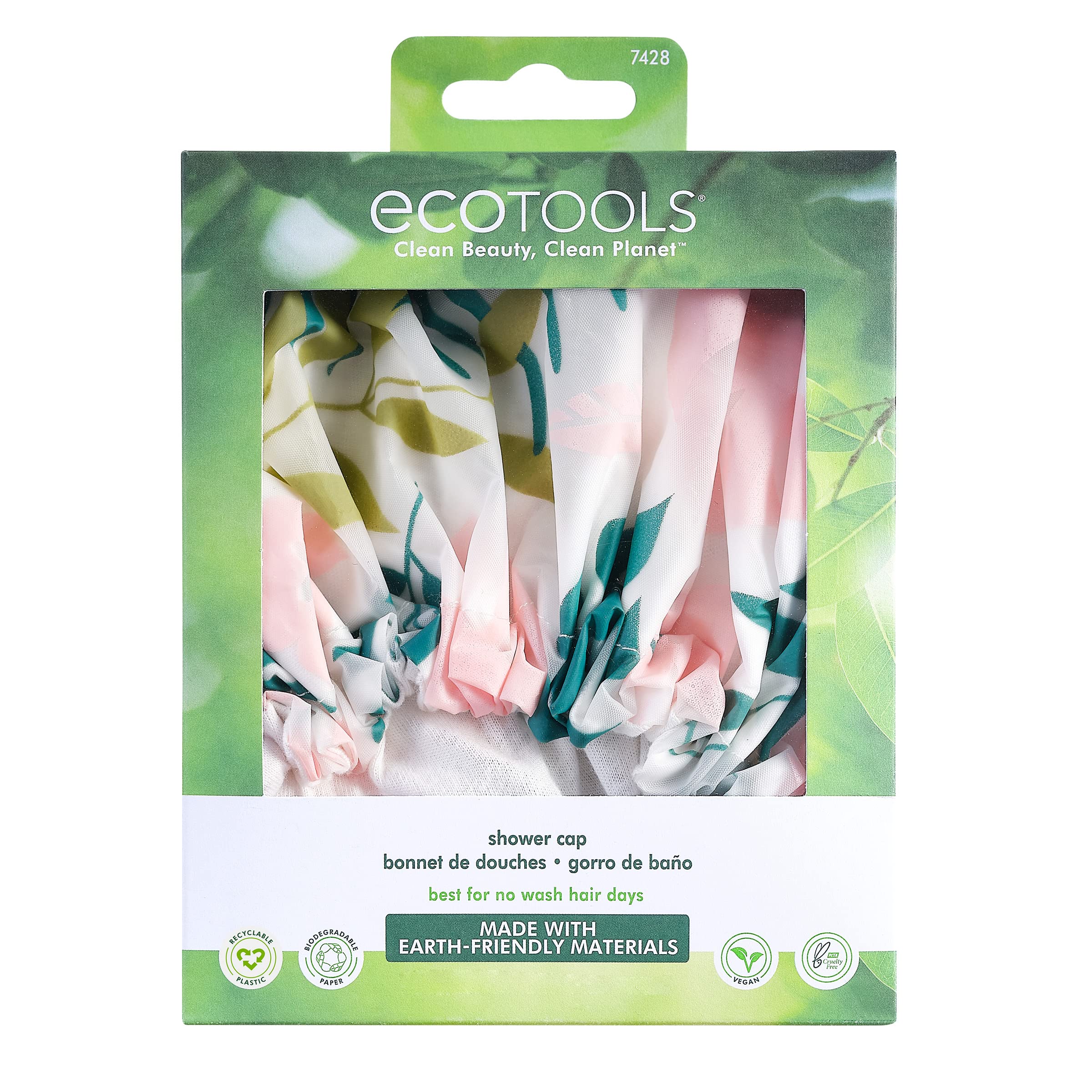 EcoTools Shower Cap, Organic Cotton Lining, Keeps Hair Dry During Shower, Fits All Head Sizes & All Hair Textures, Quick Drying Bath Hair Cap, Eco-Friendly, Cruelty-Free, & Vegan, 1 Count