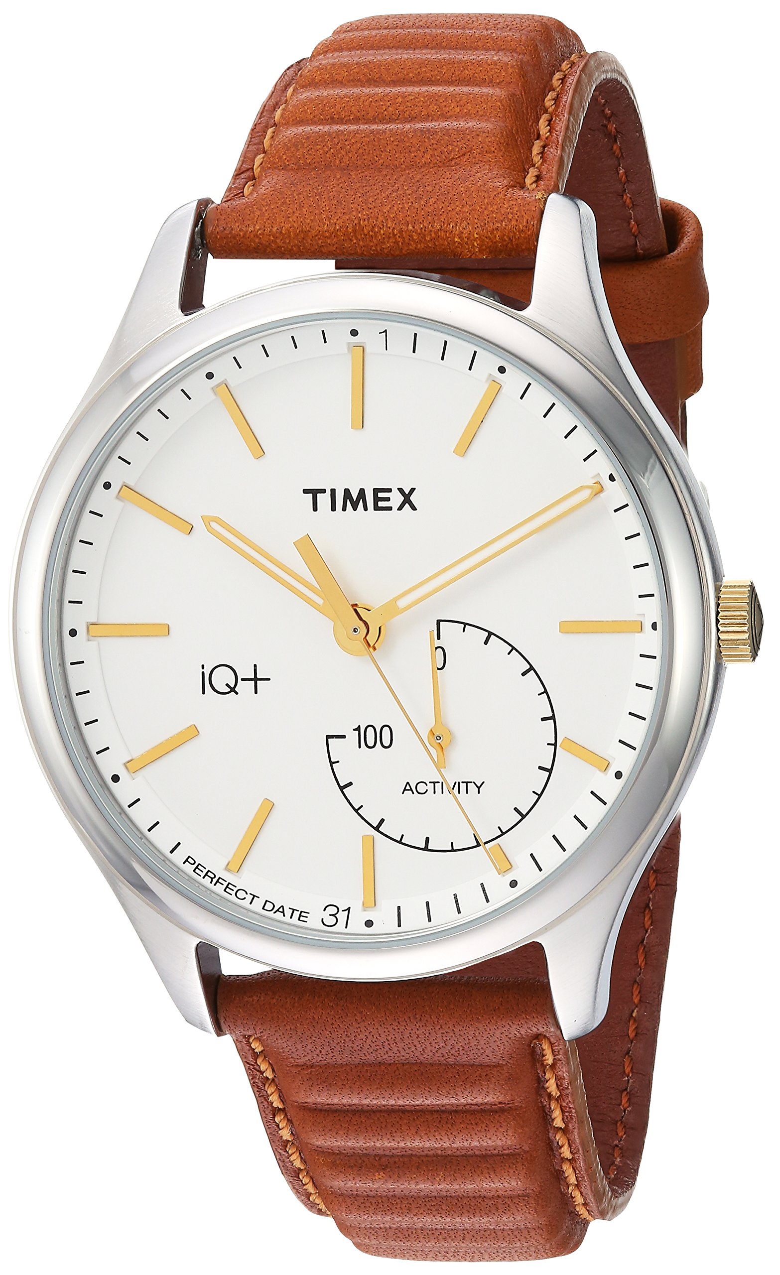 Timex Men's TW2P94700 IQ+ Move Activity Tracker Caramel Brown Leather Strap Smartwatch