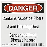 Brady 121061 Vinyl Film Asbestos Labels , Black, Red On White, 4