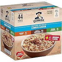 Quaker Instant Oatmeal Lower Sugar, 4 Flavor Variety Pack 44 Count (Pack of 1)