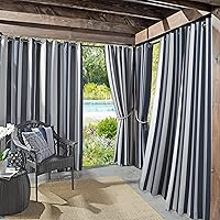Sun Zero Valencia 2-Pack Cabana Stripe Indoor/Outdoor UV Protectant Energy Efficient Grommet Curtain Panel Pair