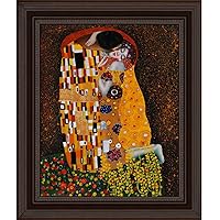 overstockArt Klimt The Kiss Oil Painting with Chesterfield Deep Black Finish with Oxblood Accent