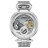 Stuhrling Orignal Mens Skeleton Watch Stainless Steel Watch Dress Watch - Mechanical Watch Automatic Movement - Stainless Steel Case and Bracelet Self Winding Analog Watches for Men