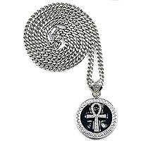 Ankh Pendant Silver with Black Color 36 Inch Cuban Necklace