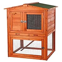 TRIXIE Natura Single Rabbit Hutch with Run, 2-Story with Ramp, Pull-Out Tray, Hinged Peaked Roof, for Rabbits or Guinea Pigs Small