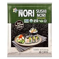 KIMNORI Sushi Nori Seaweed Sheets – 10 Full Size USDA Organic Yaki Roasted Rolls Wraps Snack 100% Natural Laver Gluten Free No MSG Non GMO Vegan Kosher 25 Gram 0.88 Ounce 김 のり 海苔 紫菜