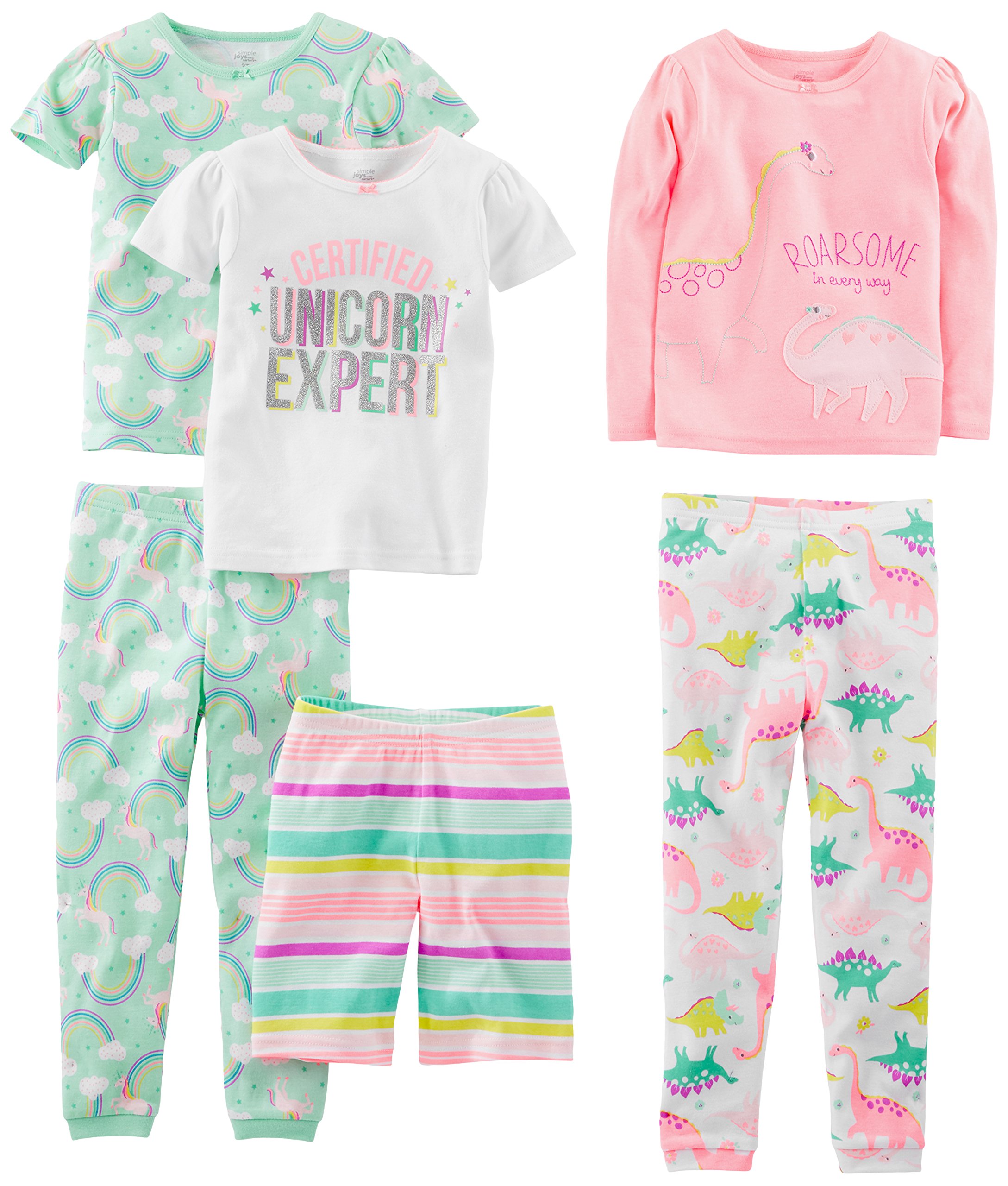 Simple Joys by Carter's Babies, Toddlers, and Girls' 6-Piece Snug-Fit Cotton Pajama Set, Multipacks