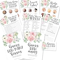 75 Floral Who Knows Mommy Best, Baby Prediction and Advice Cards etc, 25 Guess How Many Cards - 8 Double Sided Cards Baby Shower Games Funny, How Many Kisses Game Baby Shower Decorations