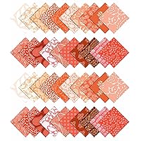 Soimoi Asian Block Print Precut 5-inch Cotton Fabric Quilting Squares Charm Pack DIY Patchwork Sewing Craft- Orange & Pink