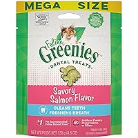 Greenies Feline Adult Natural Dental Care Cat Treats, Savory Salmon Flavor, 4.6 oz. Pouch