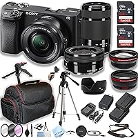 Sony a6400 Mirrorless Camera with16-50mm & 55-210mm Zoom Lenses + 2pcs 64GB Memory + Case+ Tripod + Steady Grip Pod + Filters + Macro + 2X Lens + 2X Batteries + More (38pc Bundle)