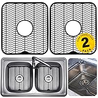 2 Sink Protectors, Black 12 x 11 Sink Mat, Kitchen Sink Dish Rack, Protect Sink from Stains, Damage, Scratches, Dishwasher Safe Sink Grid for Kitchen (2 Pack)