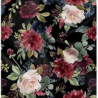 Soimoi Cotton Canvas Black Fabric - by The Yard - 56 Inch Wide - Leaves & Floral Bunch Floral Material - Wholesome and Nature-Inspired Prints for Stylish Projects Printed Fabric