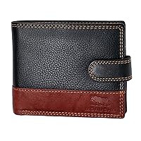 Mens RFID Blocking Real Soft Leather Passcase Wallet with Gift Box M75 BLACK/BROWN