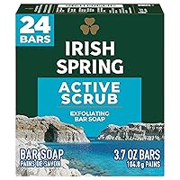 Irish Spring Active Scrub Mens Bar Soap, Men's Exfoliating Bar Soap, Smell Fresh and Clean for 12 Hours, Men Soap Bars for Washing Hands and Body, Recyclable Carton, 24 Pack, 3.7 Oz Soap Bars