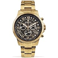 Palais Royale Men's Watch, Steel Band, Gold / Black, Carbon, Real Diamonds, Roman Numerals, Chronograph Analogue, Quartz, Stainless Steel, 1018
