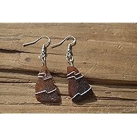 Pretty Brown Wire Wrapped Sea Glass Earrings