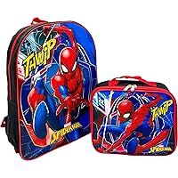 Ruz Marvel Kids School Backpack with Lunch Box Set. 2 Piece 15” Book Bag and Lunch Box Bundle (Spider-Man Black)