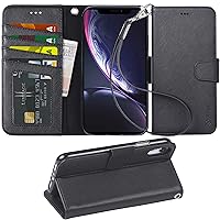 Arae Wallet Case Designed for iPhone XR PU Leather flip case Cover [Stand Feature] with Wrist Strap and [4-Slots] ID&Credit Cards Pocket for iPhone XR 6.1 inch -Black