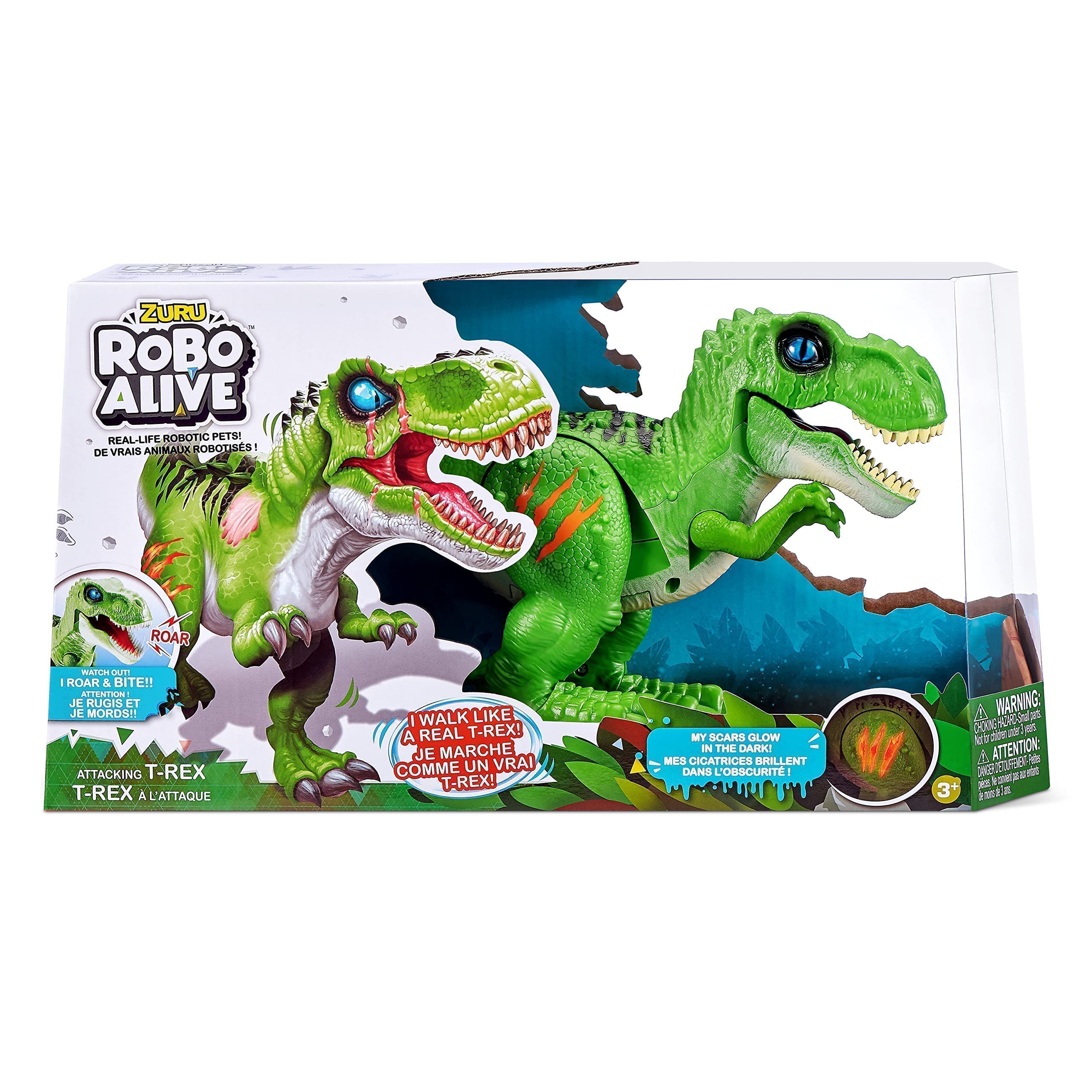 Robo Alive Attacking Green T-Rex Battery-Powered Robotic Toy by Zuru, Dinosaur Toy, Birthday Gift for Boys 3 Years Old and Up