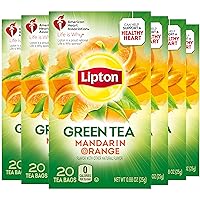 Lipton Green Tea Bags Flavored with Other Natural Flavors Mandarin Orange Can Help Support a Healthy Heart 1.13 oz 20 Count, Pack of 6