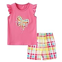 HOMAGIC2WE Toddler Girl 100% Cotton Shirt Short Pants Sets Cute Animal Cartoon Applique Summer Outfits Set