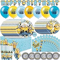 Unique Minions Birthday Party Decorations | Birthday Party Supplies | Serves 16 Guests | With Balloons, Table Cover, Banner Decoration, Plates, Cups, Napkins, Goggles, Button | For Boys and Girls
