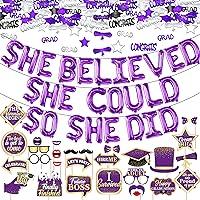 Purple and Silver Graduation Grad Confetti 2022 - Pack of 1000 | XtraLarge, She Believed She Could So She Did Banner Balloons | Purple Graduation Photo Booth Props 2022 | Graduation Decorations 2022