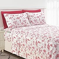 Elegant Comfort Luxury Soft Bed Sheets Cardinal Pattern - 1500 Premium Hotel Quality Microfiber Softness Wrinkle and Fade Resistant (6-Piece) Bedding Set, Queen, Cardinal