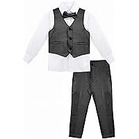 Lilax Boys Formal Suit 4 Piece Vest, Pants and Tie Dresswear Outfit Suit Set