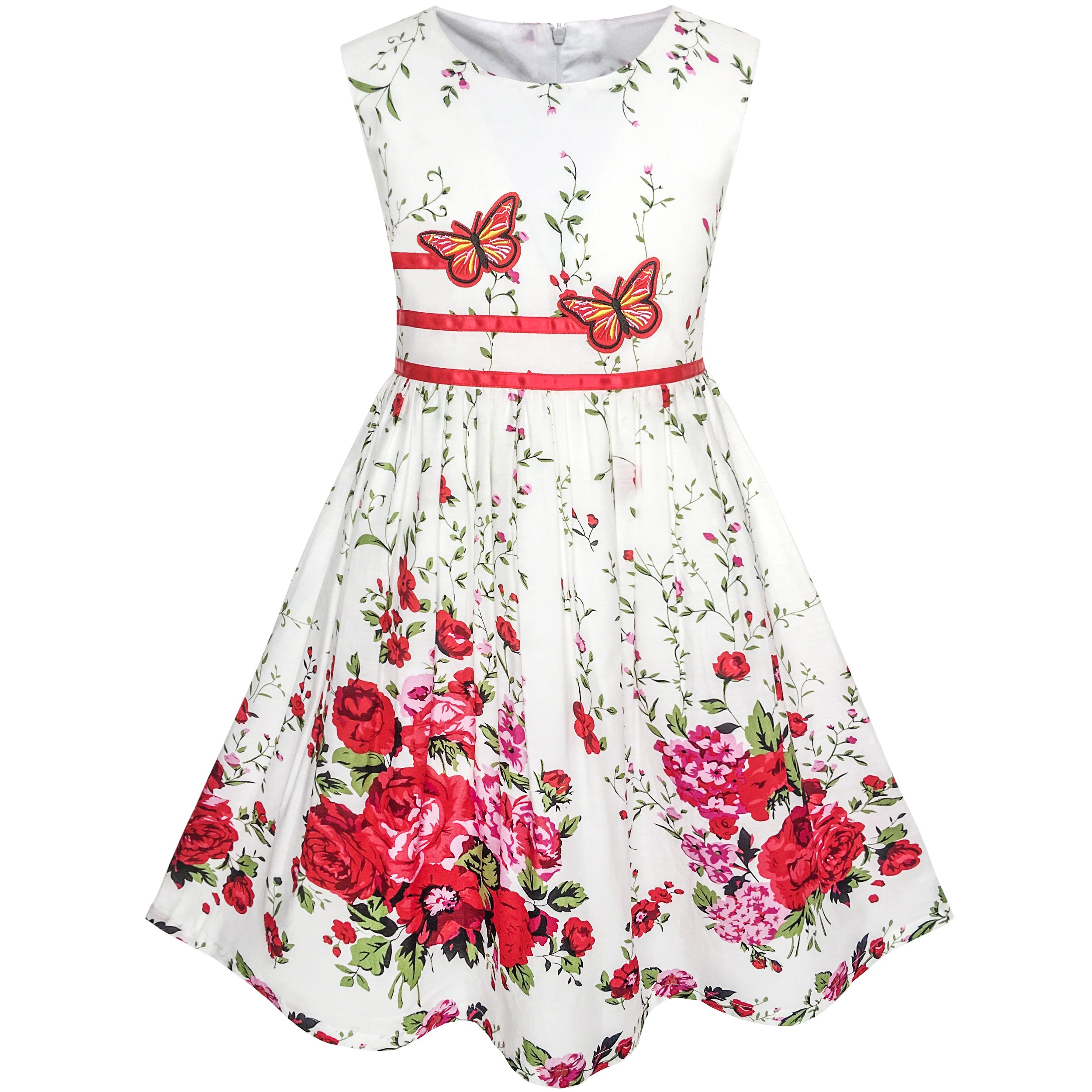 Sunny Fashion Girls Dress Rose Flower Double Bow Tie Party Sundress