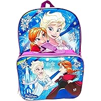 Frozen Anna, Elsa 16 Backpack with Detachable Matching Lunch Box (Purple-Blue)