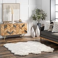 Deonna Faux Sheepskin Shag Area Rug, Shaped 5x6, White