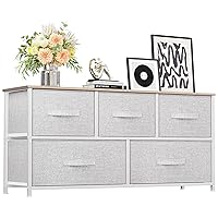 YITAHOME 5 Drawer Dresser - Fabric Storage Tower, Organizer Unit for Bedroom, Living Room, Hallway, Closets & Nursery - Sturdy Steel Frame, Wooden Top & Easy Pull Fabric Bins