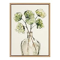 Sylvie Greenery Vase Framed Linen Textured Canvas Wall Art by Sara Berrenson, 18x24 Natural, Modern Nature Art for Wall