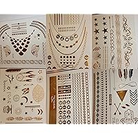Flash Temporary Tattoos - Look Gorgeous & Feel Stylish - 10x Better Than Makeup or Henna Body Paints - Custom Jewelry Designs in Gold, Black and Silver Glitters (6X8)